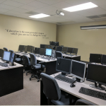 Rows of computers for trainings or technical meetings